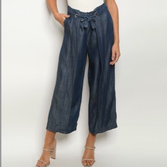 Wide Leg Chambray Denim Pants - Picture 10 of 12